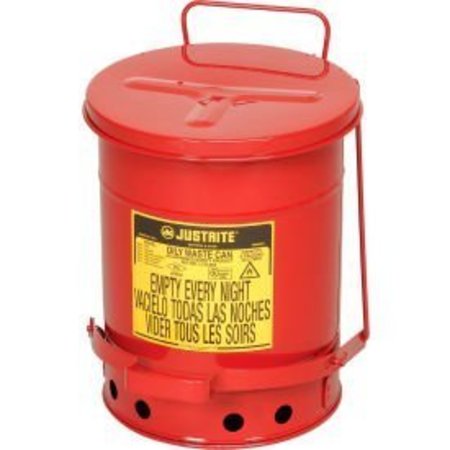 JUSTRITE Justrite 6 Gallon Oily Waste Can, Red - 09100 9100